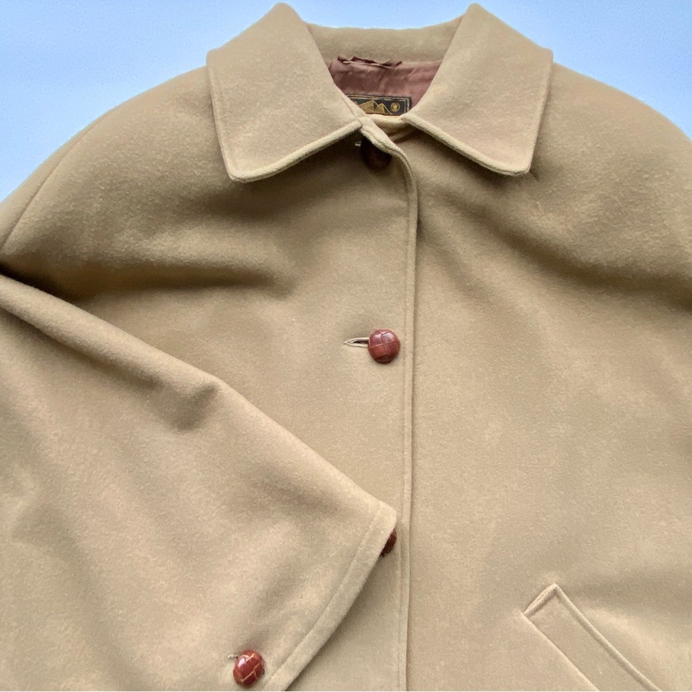 Vintage Tan Cape Coat with Leather Button Details